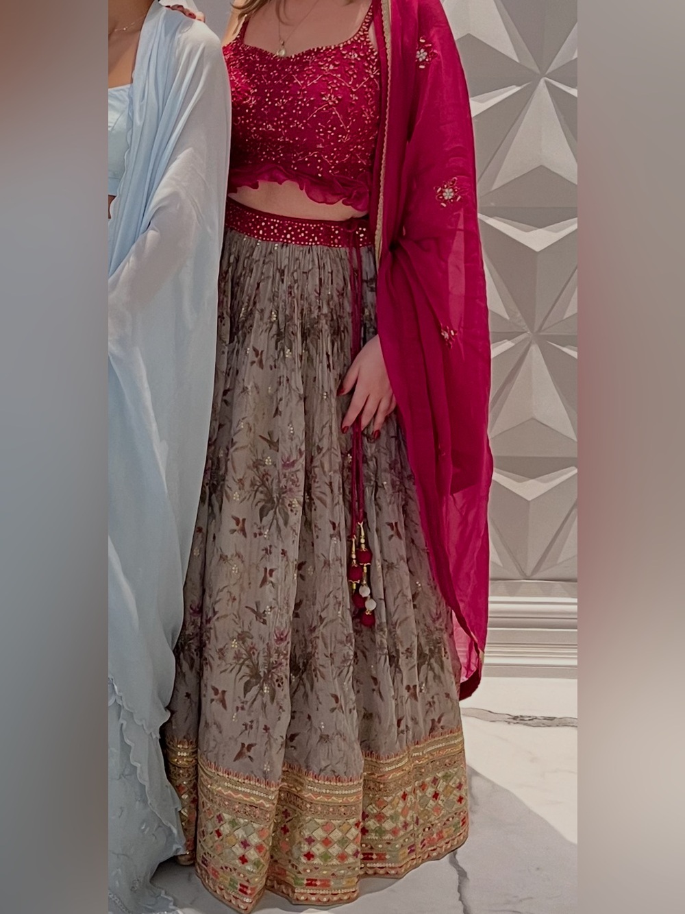 Embroidered Floral lengha with chunni and top